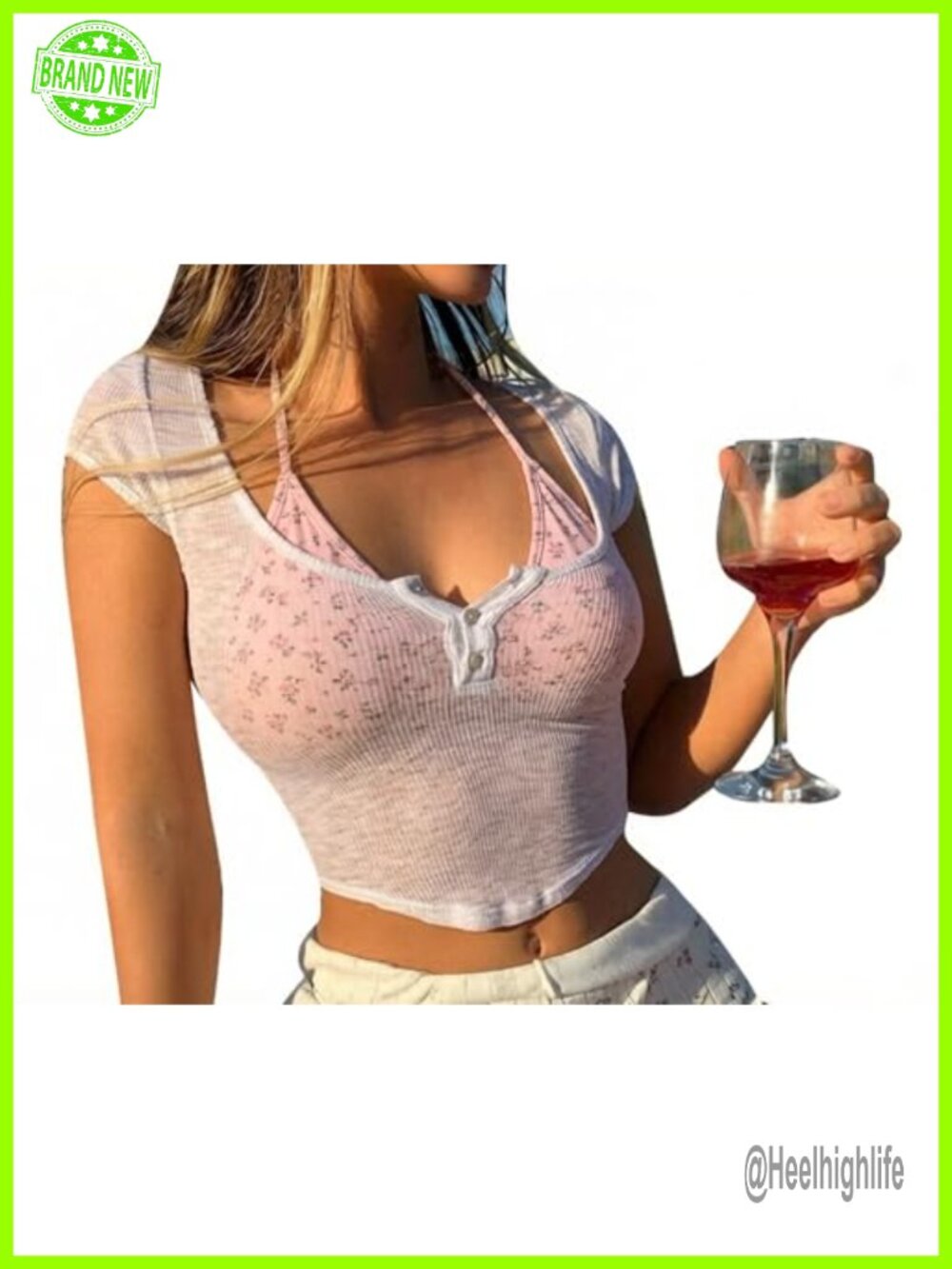 Women See Through Crop Top V Neck Short Sleeve Y2K Summer Shirt